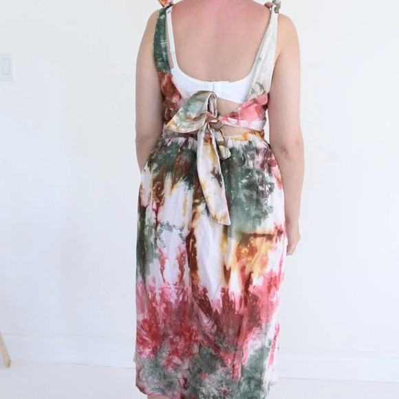 Busayo Segun Tie Dyed Cut Out 100%  Cotton Watercolor Midi Dress XS - Picture 3 of 13